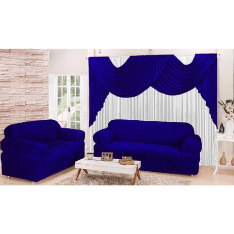 Kit Sala Conforto em Promoção com Cortina 2,00x1,70m e Capas para Sofá de 2 e 3 lugares cor Azul Marinho - Rolidry Menor preço em Kit Sala Conforto em Promoção com Cortina 2,00x1,70m e Capas para Sofá de 2 e 3 lugares cor Azul Marinho - Rolidry