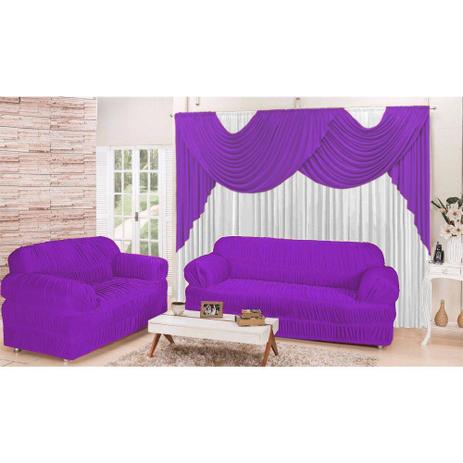 Kit Sala Conforto em Promoção com Cortina 2,00x1,70m e Capas para Sofá de 2 e 3 lugares cor Roxo - Rolidry Menor preço em Kit Sala Conforto em Promoção com Cortina 2,00x1,70m e Capas para Sofá de 2 e 3 lugares cor Roxo - Rolidry