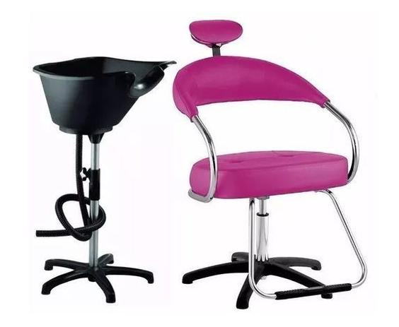 Kit Salão Cabeleireiro Básico: Cadeira + Lavatório ROSA - Dompel Menor preço em Kit Salão Cabeleireiro Básico: Cadeira + Lavatório ROSA - Dompel