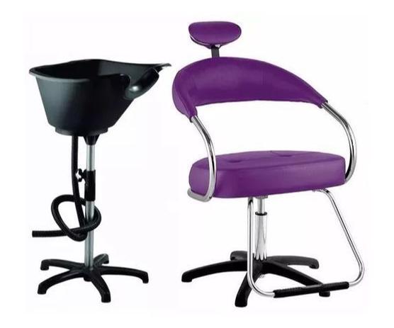 Kit Salão Cabeleireiro Básico: Cadeira + Lavatório ROXO - Dompel Menor preço em Kit Salão Cabeleireiro Básico: Cadeira + Lavatório ROXO - Dompel