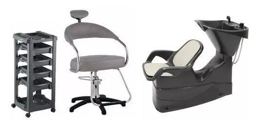 Kit Salão Cabeleireiro Vitor: Cadeira, Lavatório, Carrinho - CINZA - Dompel Menor preço em Kit Salão Cabeleireiro Vitor: Cadeira, Lavatório, Carrinho - CINZA - Dompel