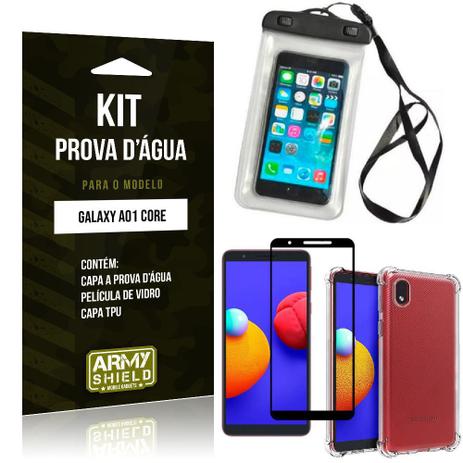 Kit Samsung A01 Core Capinha Prova D'água + Capa Anti Impacto + Película 3D  - Armyshield - Kit Capinha e Película para Celular - Magazine Luiza