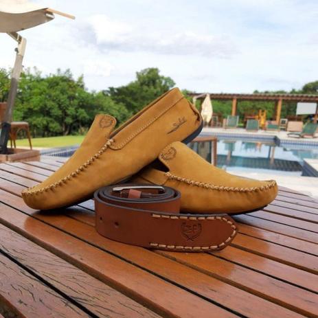 Kit Santa Fé Mocassim Masculino Legítimo Classic Caramelo + Cinto Santa Fé  - Caramelo - Mocassim Masculino - Magazine Luiza