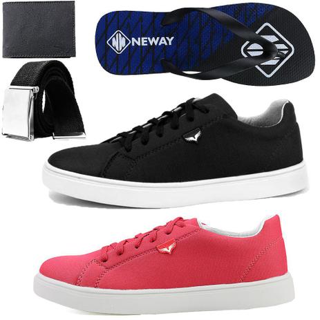 Kit Sapatenis Neway SW Preto e Vermelho Com 1 Chinelo Neway, 1 Cinto e 1  Carteira - Kit Masculino - Magazine Luiza