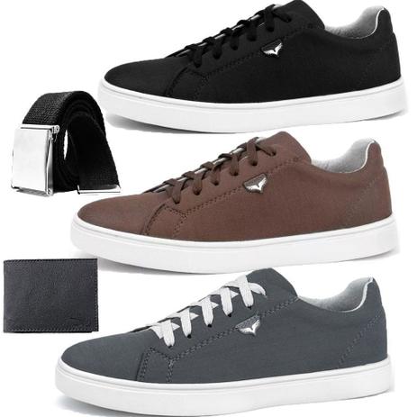Kit Sapatenis Neway SW Preto, Marrom e Chumbo Com 1 Cinto e 1 Carteira - Dhl Calçados - Kit Masculino - Magazine Luiza
