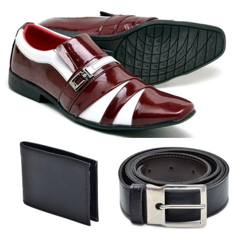Kit Sapato Social Masculino Verniz Colorido com Carteira e Cinto Vinho -  D+shoes - Kit Masculino - Magazine Luiza