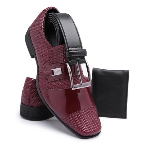 Kit Sapato Social Masculino Verniz Vermelho Com Cinto E Carteira Schiareli  - Kit Masculino - Magazine Luiza