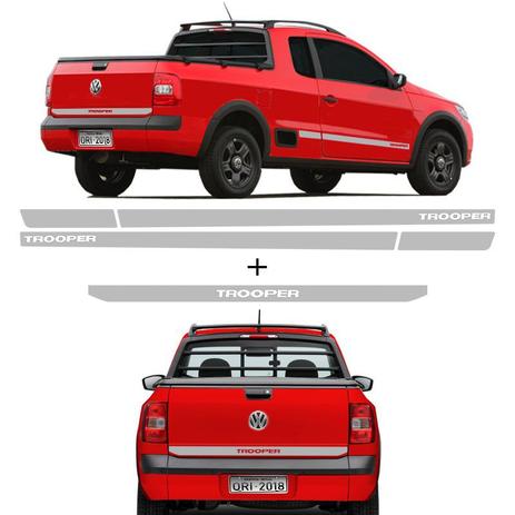 Kit Saveiro Trooper 2010 2011 Faixa Traseira E Lateral Prata - Sportinox Menor preço em Kit Saveiro Trooper 2010 2011 Faixa Traseira E Lateral Prata - Sportinox