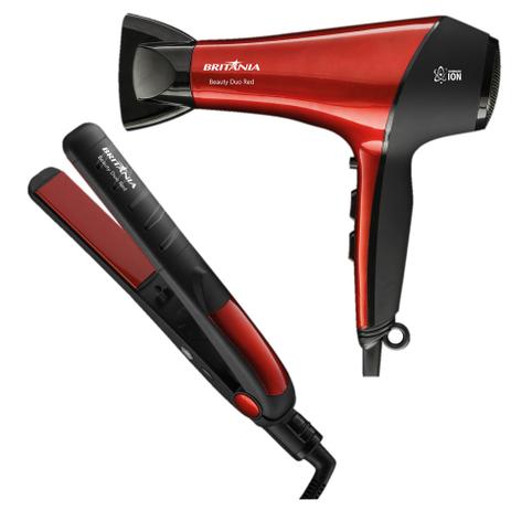 Kit Secador E Prancha de Cabelo Britânia Beauty Duo Vermelho Menor preço em Kit Secador E Prancha de Cabelo Britânia Beauty Duo Vermelho
