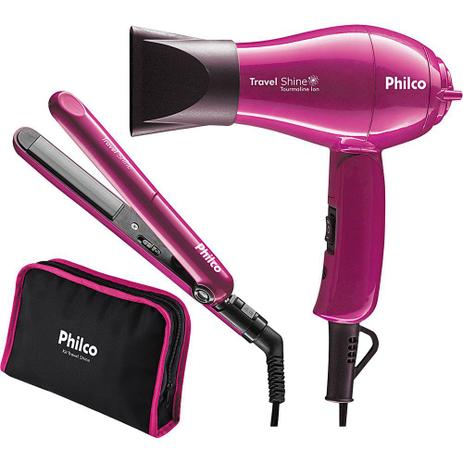 Kit Secador/Prancha Alisadora e Bolsa Philco Travel Shine Roxo 127V Menor preço em Kit Secador/Prancha Alisadora e Bolsa Philco Travel Shine Roxo 127V