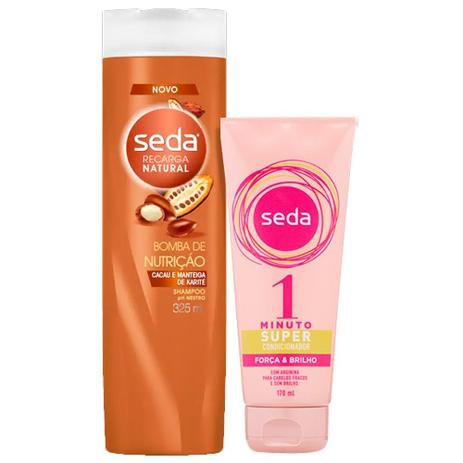 Kit Seda Shampoo Bomba de Nutrição 325ml + Super Condicionador 1 Minuto Força e Brilho 170ml Menor preço em Kit Seda Shampoo Bomba de Nutrição 325ml + Super Condicionador 1 Minuto Força e Brilho 170ml