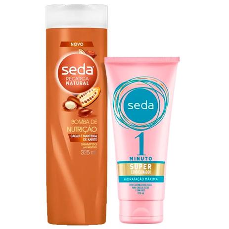 Kit Seda Shampoo Bomba de Nutrição 325ml + Super Condicionador 1 Minuto Hidratação Máxima 170ml Menor preço em Kit Seda Shampoo Bomba de Nutrição 325ml + Super Condicionador 1 Minuto Hidratação Máxima 170ml