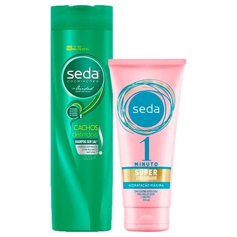 Kit Seda Shampoo Cachos Definidos 325ml + Super Condicionador Hidratação Máxima 170ml Menor preço em Kit Seda Shampoo Cachos Definidos 325ml + Super Condicionador Hidratação Máxima 170ml