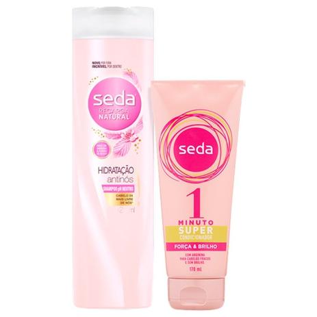 Kit Seda Shampoo Hidratação Antinós 325ml + Super Condicionador 1 Minuto Força e Brilho 170ml Menor preço em Kit Seda Shampoo Hidratação Antinós 325ml + Super Condicionador 1 Minuto Força e Brilho 170ml