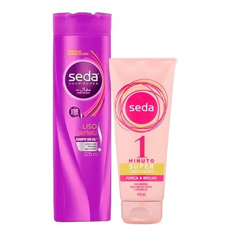 Kit Seda Shampoo Liso Perfeito 325ml + Super Condicionador 1 Minuto Força e Brilho 170ml Menor preço em Kit Seda Shampoo Liso Perfeito 325ml + Super Condicionador 1 Minuto Força e Brilho 170ml