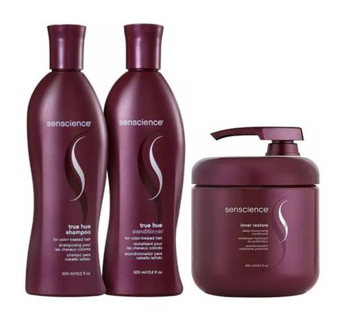 Kit Senscience Shampoo + Condicionador True Hue 2x300ml + Inner rstore 500ml Menor preço em Kit Senscience Shampoo + Condicionador True Hue 2x300ml + Inner rstore 500ml