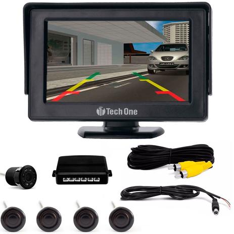 Kit Sensor de Estacionamento Preto com Camera de Re Visão Noturna e Monitor LCD 4,3” TechOne Menor preço em Kit Sensor de Estacionamento Preto com Camera de Re Visão Noturna e Monitor LCD 4,3” TechOne