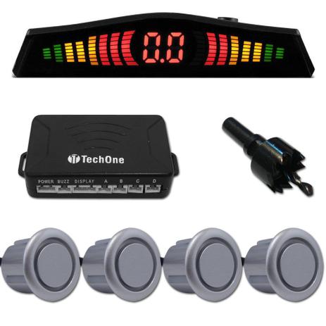 Kit Sensor De Ré Estacionamento Techone 4 Sensores - Prata Menor preço em Kit Sensor De Ré Estacionamento Techone 4 Sensores - Prata