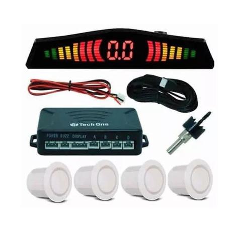 Kit Sensor Ré Estacionamento Techone 4 Pontos - Branco Perolado Menor preço em Kit Sensor Ré Estacionamento Techone 4 Pontos - Branco Perolado