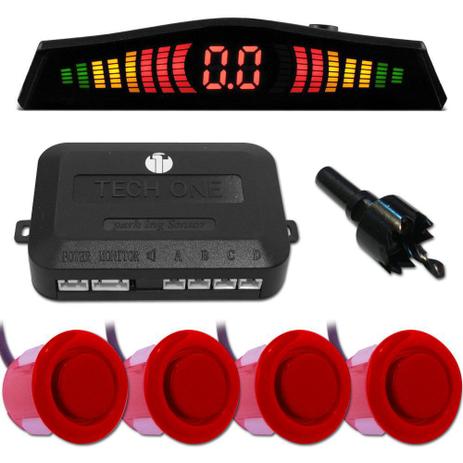 Kit Sensor Ré Estacionamento Techone 4 Sensores - Vermelho Menor preço em Kit Sensor Ré Estacionamento Techone 4 Sensores - Vermelho