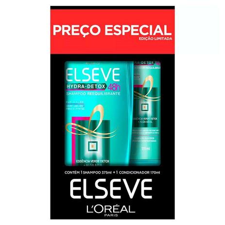 Kit Shampoo 375ml + Condicionador 170ml Elseve Hydra Detox Menor preço em Kit Shampoo 375ml + Condicionador 170ml Elseve Hydra Detox