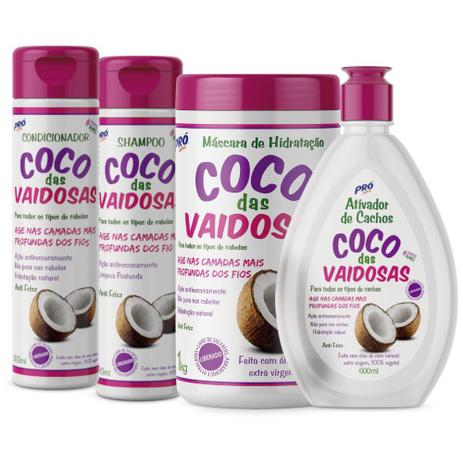 Kit Shampoo + Condicionador + Ativador de Cachos + Creme de Hidratação Pró Cachos - Coco das Vaidosas Menor preço em Kit Shampoo + Condicionador + Ativador de Cachos + Creme de Hidratação Pró Cachos - Coco das Vaidosas