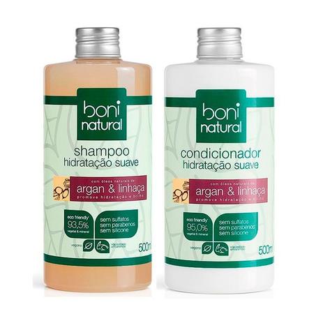 Kit Shampoo / Condicionador Boni Natural Argan e Linhaça 500ml Menor preço em Kit Shampoo / Condicionador Boni Natural Argan e Linhaça 500ml