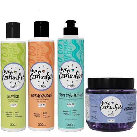 Kit Shampoo + Condicionador + Creme + Modelador Amo Cachinhos Griffus Menor preço em Kit Shampoo + Condicionador + Creme + Modelador Amo Cachinhos Griffus