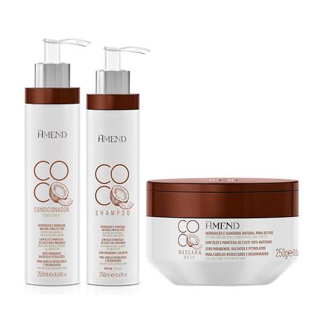 Kit Shampoo Condicionador e Máscara Coco 250ml - Amend Menor preço em Kit Shampoo Condicionador e Máscara Coco 250ml - Amend