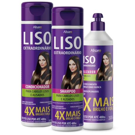 Kit Shampoo + Condicionador + Finalizador Alisare - Liso Extraordinário Menor preço em Kit Shampoo + Condicionador + Finalizador Alisare - Liso Extraordinário