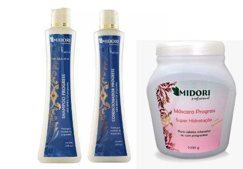 Kit Shampoo Condicionador Mascara Progress Midori Profissional Menor preço em Kit Shampoo Condicionador Mascara Progress Midori Profissional