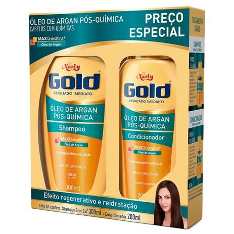 Kit Shampoo + Condicionador Niely Gold Óleo de Argan Menor preço em Kit Shampoo + Condicionador Niely Gold Óleo de Argan