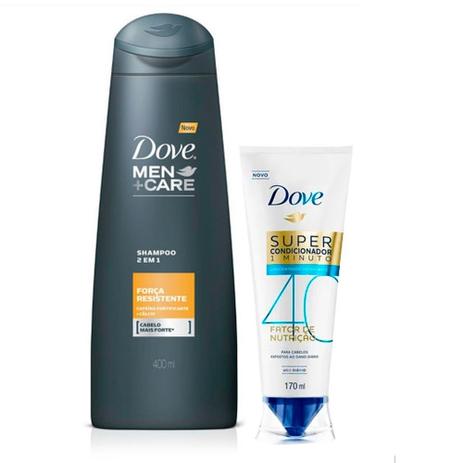 Kit Shampoo Dove Men 2 em 1 400ml + Super Condicionador 1 Minuto Fator de Nutrição 40 170ml Menor preço em Kit Shampoo Dove Men 2 em 1 400ml + Super Condicionador 1 Minuto Fator de Nutrição 40 170ml