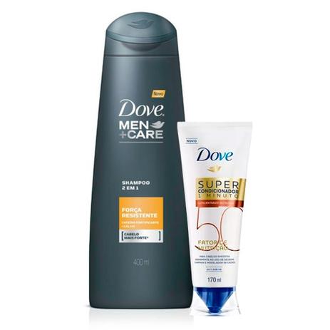 Kit Shampoo Dove Men 2 em 1 Força Resistente 400ml + Super Condicionador Dove 1 Minuto Fator de Nutrição 50 Nutritivo 170ml Menor preço em Kit Shampoo Dove Men 2 em 1 Força Resistente 400ml + Super Condicionador Dove 1 Minuto Fator de Nutrição 50 Nutritivo 170ml