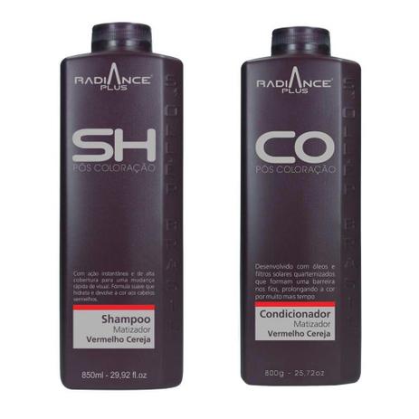 Kit Shampoo e Condicionador Matizador Radiance Plus Vermelho Cereja 850ml - Soller Brasil - Sollér brasil Menor preço em Kit Shampoo e Condicionador Matizador Radiance Plus Vermelho Cereja 850ml - Soller Brasil - Sollér brasil