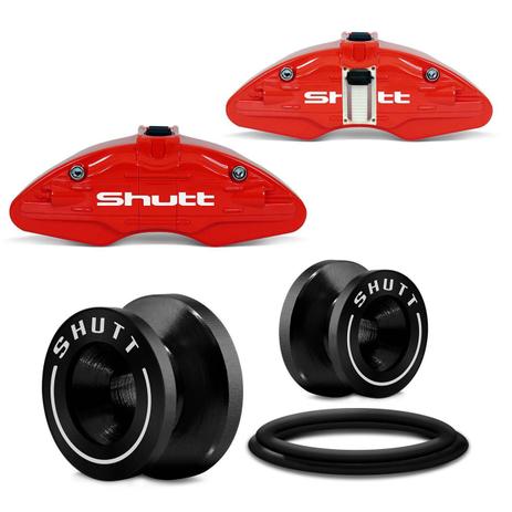 Kit Shutt Capa Pinça de Freio Vermelho 2 Peças Tuning + Anilhas Fixação Para-Choque Preto Menor preço em Kit Shutt Capa Pinça de Freio Vermelho 2 Peças Tuning + Anilhas Fixação Para-Choque Preto
