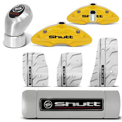Kit Shutt Capa Pinça Freio Amarelo Jogo Pedaleiras PXR-S + Manoplas Câmbio e Freio Universal Cromado Menor preço em Kit Shutt Capa Pinça Freio Amarelo Jogo Pedaleiras PXR-S + Manoplas Câmbio e Freio Universal Cromado