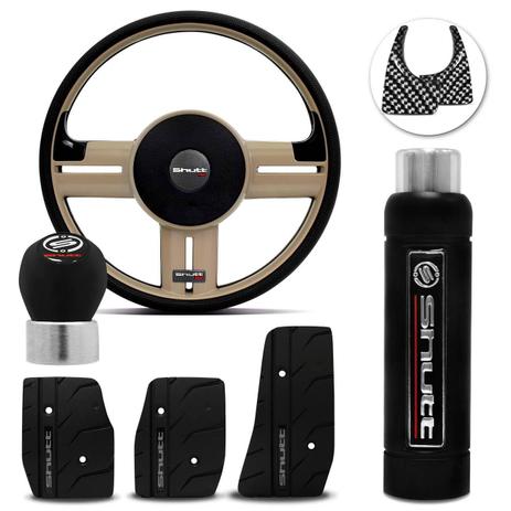 Kit Shutt Volante Rallye Slim RS Bege Aplique Carbono + Pedaleiras Manoplas Câmbio Freio Mão Pretos Menor preço em Kit Shutt Volante Rallye Slim RS Bege Aplique Carbono + Pedaleiras Manoplas Câmbio Freio Mão Pretos