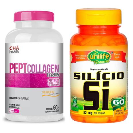 Kit Silício Quelato + Colágeno PeptCollagen - Chá mais Menor preço em Kit Silício Quelato + Colágeno PeptCollagen - Chá mais
