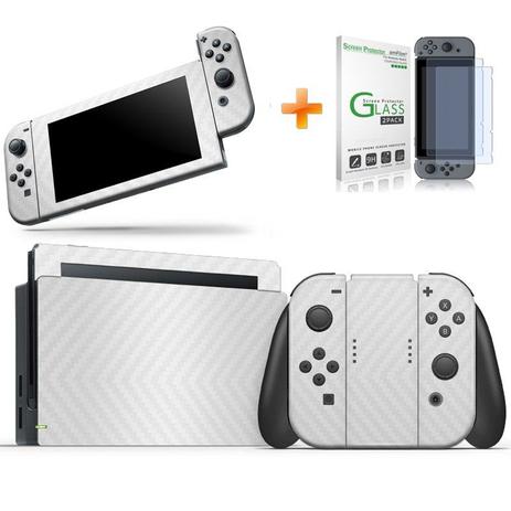 Kit Skin Adesivo Protetor 4D Fibra de Carbono Nintendo Switch + Película de Vidro (Branco) - Bd cases Menor preço em Kit Skin Adesivo Protetor 4D Fibra de Carbono Nintendo Switch + Película de Vidro (Branco) - Bd cases