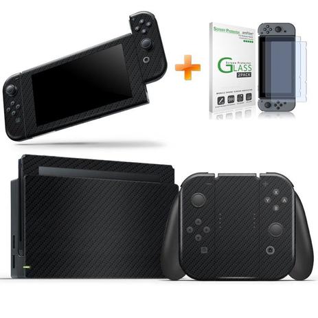 Kit Skin Adesivo Protetor 4D Fibra de Carbono Nintendo Switch + Película de Vidro (Preto) - Bd cases Menor preço em Kit Skin Adesivo Protetor 4D Fibra de Carbono Nintendo Switch + Película de Vidro (Preto) - Bd cases