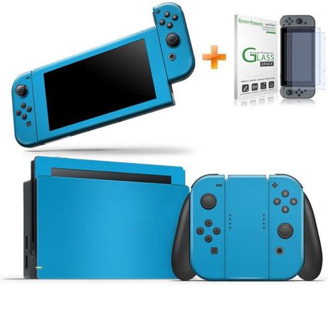 Kit Skin Adesivo Protetor Nintendo Switch + Película de Vidro (Azul Claro) - Bd cases Menor preço em Kit Skin Adesivo Protetor Nintendo Switch + Película de Vidro (Azul Claro) - Bd cases