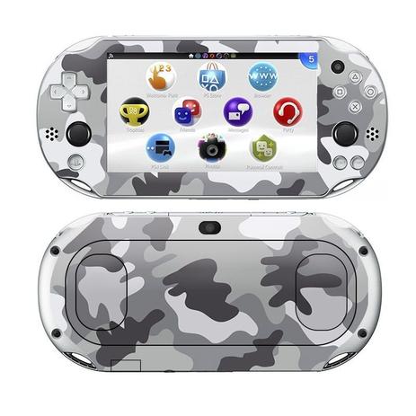 Kit Skin Adesivo Protetor PS VITA Playstation 2000 Slim (Camuflado Cinza) - Bd cases Menor preço em Kit Skin Adesivo Protetor PS VITA Playstation 2000 Slim (Camuflado Cinza) - Bd cases