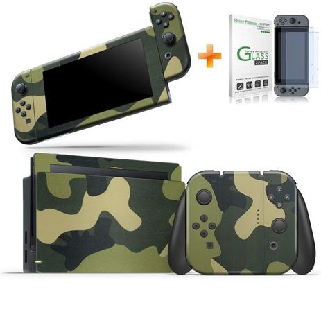 Kit Skin Nintendo Switch + Película de Vidro (Camuflado) - Bd cases Menor preço em Kit Skin Nintendo Switch + Película de Vidro (Camuflado) - Bd cases