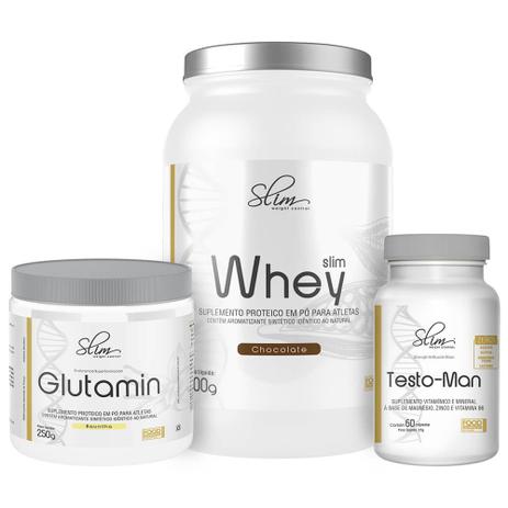Kit Slim Whey 900g Chocolate + Testo-Man Slim 60caps + Glutamin Slim 250g Slim Weight Control Menor preço em Kit Slim Whey 900g Chocolate + Testo-Man Slim 60caps + Glutamin Slim 250g Slim Weight Control
