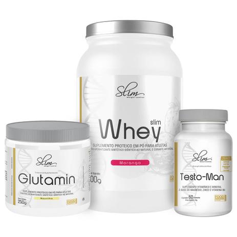 Kit Slim Whey 900g Morango + Testo-Man Slim 60caps + Glutamin Slim 250g Slim Weight Control Menor preço em Kit Slim Whey 900g Morango + Testo-Man Slim 60caps + Glutamin Slim 250g Slim Weight Control