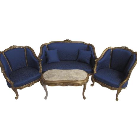 Kit Sofá Clássico Luis XV Azul 2 Poltronas e Mesa de Centro - Prime home decor Menor preço em Kit Sofá Clássico Luis XV Azul 2 Poltronas e Mesa de Centro - Prime home decor