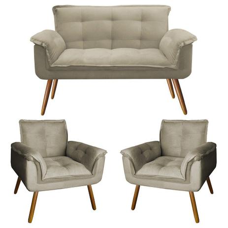 Kit Sofá Namoradeira + 2 Poltrona Opala Suede Nude Pé Palito - Decorar Estofados Menor preço em Kit Sofá Namoradeira + 2 Poltrona Opala Suede Nude Pé Palito - Decorar Estofados
