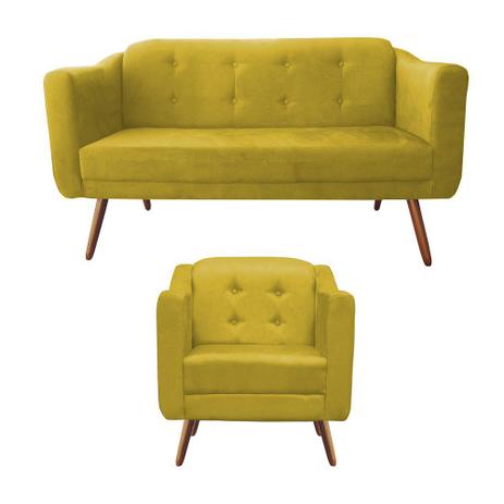 Kit Sofá Namoradeira + Poltrona Bruna Suede Amarelo Pé Palito - Takeda Estofados é boa?