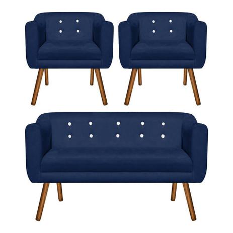 Kit Sofá Retrô Namoradeira 02 Lugares e 02 Poltronas Julia Suede Azul Marinho com Strass - D'Rossi é boa?